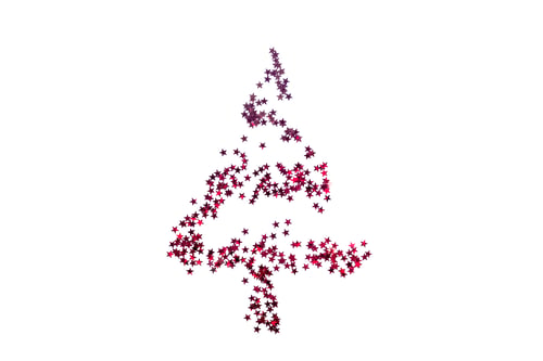 Preview: Christmas tree made of small red and pink stars on white background.