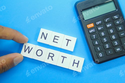 Preview: calculator and the word net worth. computational management concept
