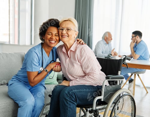 Preview: Nursing home with senior people and nurse support