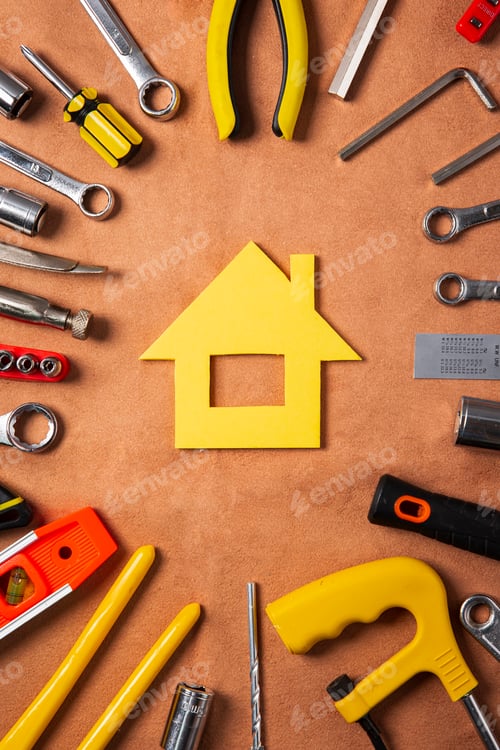 Preview: Hand work tools or construction tools top view