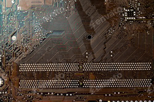 Preview: detail of the back of a motherboard