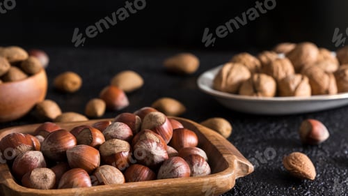 Preview: Organic Brown Hazelnuts. Delicious Healthy Nuts, Concept for Design. Autumn Harvest Snack
