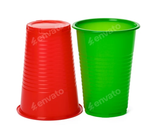 Preview: Colored plastic cups isolated on white background