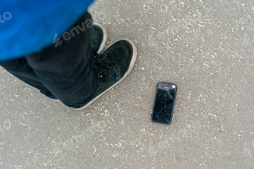 Preview: broken smartphone fall on the ground and crash in the street f