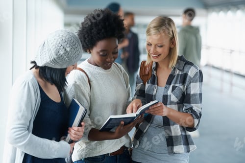 Preview: I remembered this section...A group of college students looking at a book together.
