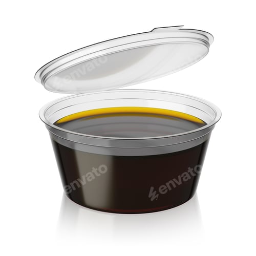 Preview: Open soy sauce container isolated on white. 3D rendering,