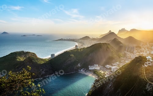 Preview: Aerial view of Rio de Janeiro with Copacabana and Praia Vermelha at sunset - Rio de Janeiro, Brazil