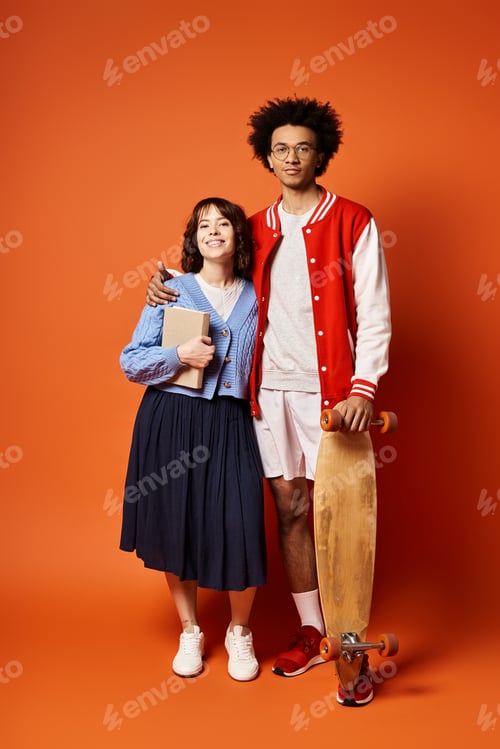 Preview: Urban unity: diverse duo with skateboard