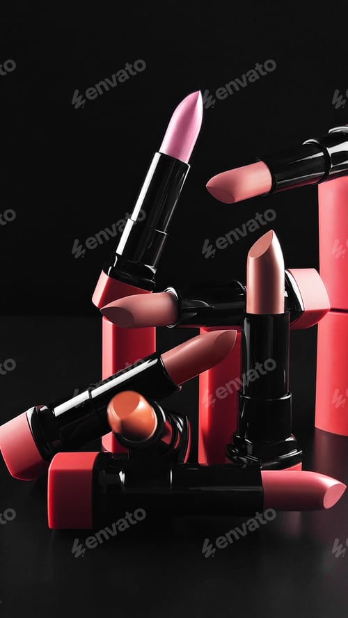 Preview: A set of lipsticks on a black background. makeup artist content.