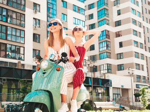 Preview: Two young beautiful woman posing outdoors