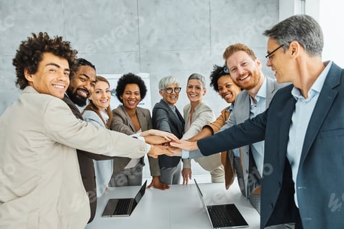 Preview: young business people meeting office portrait diversity teamwork group connection success holding