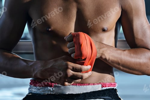Preview: Fighter tying tape before the fight, Thai boxing