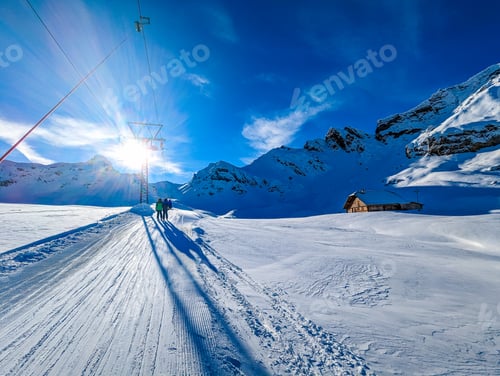 Preview: Ski slopes and mountains, Melchsee-Frutt mountain resort village, Switzerland