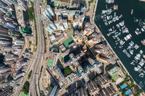 Preview: Tai Koo, Hong Kong 19 March 2019: Top view of Hong Kong urban city