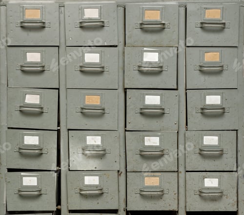 Preview: Old gray metal cabinet with drawers
