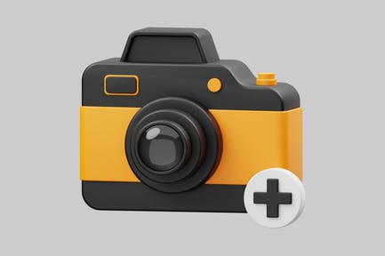 Preview: Cartoon camera with plus sign