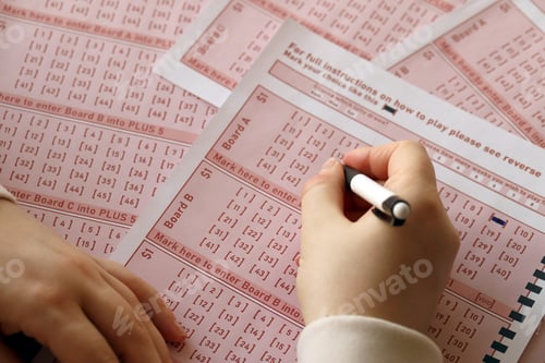 Preview: Filling out a lottery ticket. A young woman plays the lottery and dreams of winning the jackpot