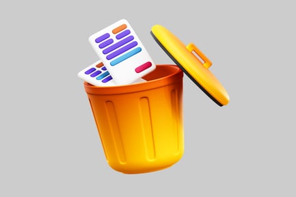 Preview: Trash can with open lid and two cards