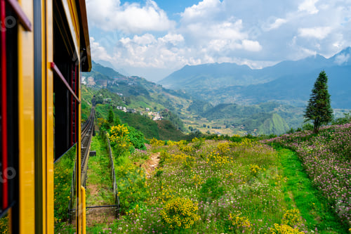 Preview: Beautiful landscape with mountain view on the train while going to Fansipan mountain