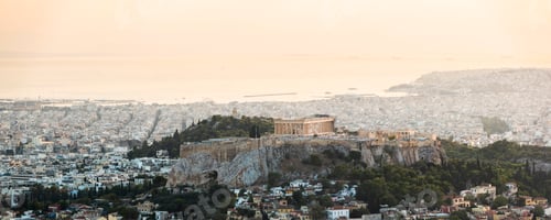 Preview: View over Athens and The Acropolis at sunset from Likavitos Hill, Attica Region, Greece, Europe