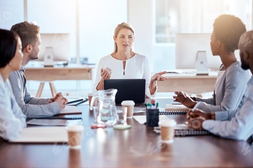 Preview: Business people, coaching and meeting in strategy, idea or team collaboration at the office. Corpor