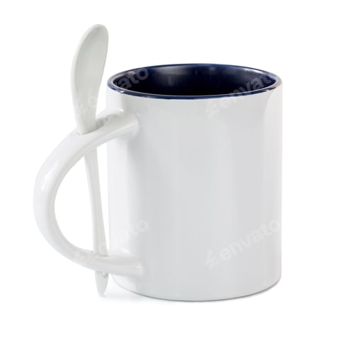 Preview: White cup with teaspoon isolated on a white background