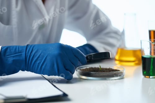 Preview: laboratory assistant at his desk research microbiology technology