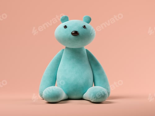 Preview: Blue toy bear on pink background 3D illustration