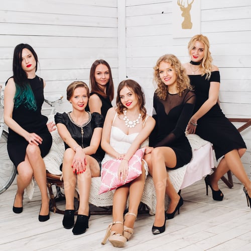 Preview: Beautiful girls in black dresses toasting with bride