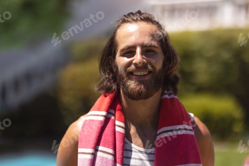 Preview: Portrait of caucasian man looking at camera and smiling