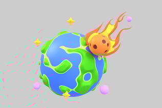 Aperçu: Planète stylisée avec comète, étoiles et sphères