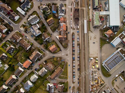 Preview: Aerial view of urban city and road with cars in Germany