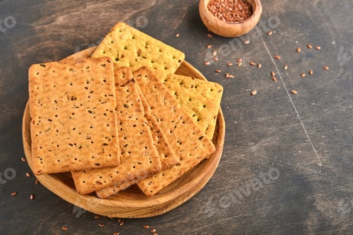 Preview: Cracker with flax seeds and oat bran rectangular shape for healthy, dietary and balanced diet on dar