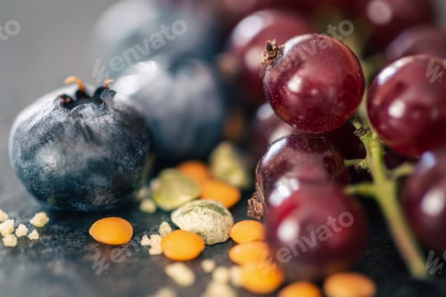 Preview: Natural background with different wild berries, macro shot.