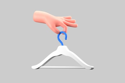 Preview: Hand Holding White Hanger with Blue Hook