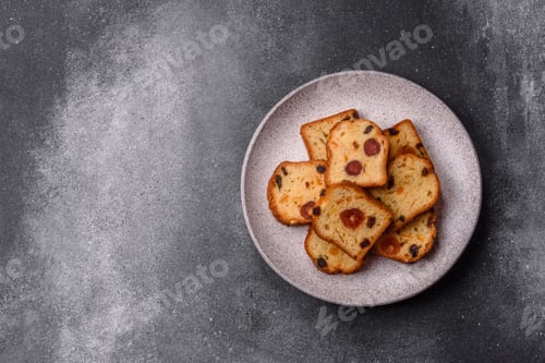 Preview: Fruit cake, a dessert with cherries, plums, and raisins for a festive Christmas table. Fruit cake