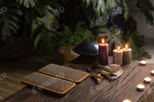 Preview: Sadhu board, yoga board with nails, guy stands on the board with nails, yoga concept