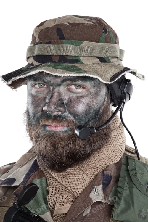 Preview: Commando soldier isolated shoulder studio portrait