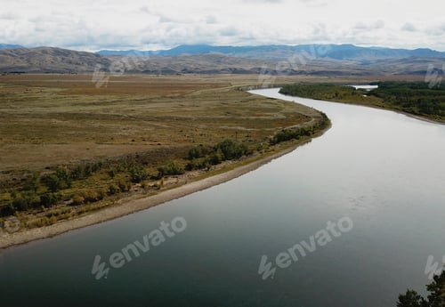 Preview: /NOMINATED/ Aerial view of the mountains, the steppe and the Yenisei river in Siberia, Russia