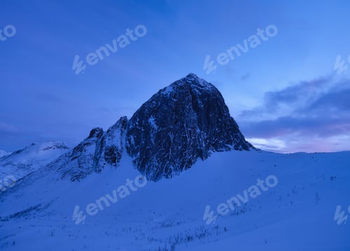 Preview: Mountain Segla, Senja islands, Norway. High mountains at the winter time. Winter landscape.
