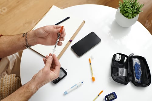 Preview: Young man managing diabetes in a modern apartment as part of his daily routine