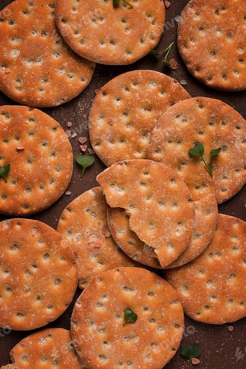 Preview: crispbread, round, with salt and herbs, top view, food concept, no people,