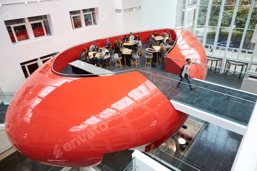 Preview: Design of university mezzanine social area, elevated view