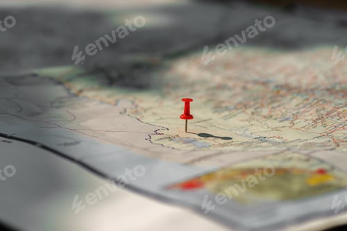 Preview: Putting pins to destination on map. Plan travel and relax with vacation holiday.