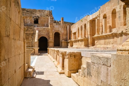 Preview: Beautiful shot of Nymphaeum in the Roman city of Gerasa, preset-day Jerash in Jordan.