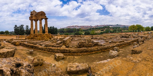 Preview: Panoramic photo at The Valley of the Temples (Valle dei Templi), Temple of Castor and Pollux, Agrige