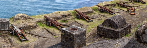 Preview: NIEBLA, CHILE - FEBRUARY 5, 2019: Cannons of the Niebla fort, Chile