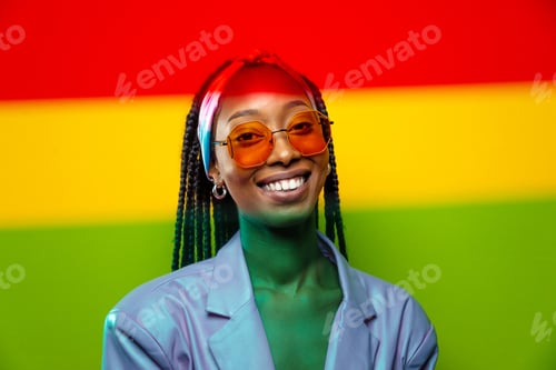 Preview: Beautiful afro woman with pigtails and stylish clothes