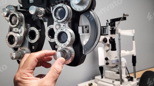 Preview: Health and wellness with eye care in yearly eye exam and adjusting the phoropter for patient.