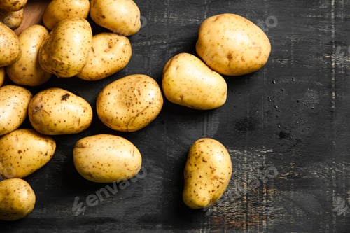 Preview: Fresh potatoes. On black background.